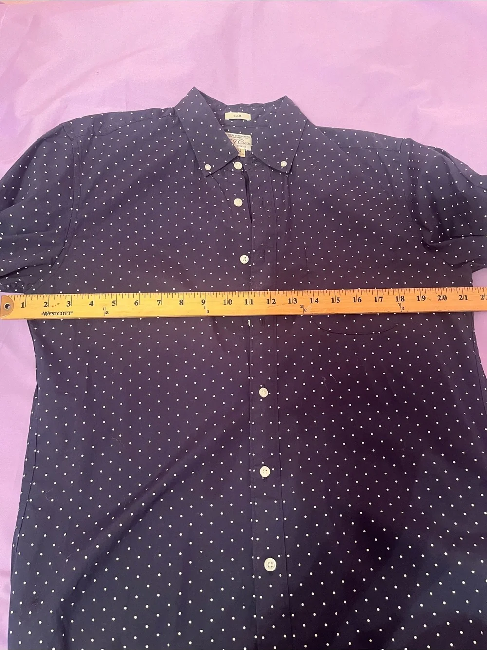 J. Crew Navy Button-Down Shirt with White Micro Dots